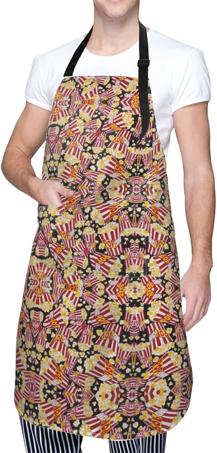 Popcorn Print Print 28x33 In Adult Kitchen Apron with Pockets Versatile Chef Smock for Cooking Baking