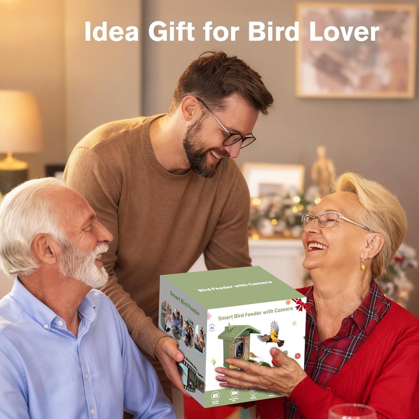 Smart Bird Feeder with Camera Solar Powered, AI Birds Species Identification, 2.5K HD Video Bird House with Camera for Outside, Weatherproof Design Ideal Gifts for Valentine's Day, Bird Lovers, Green