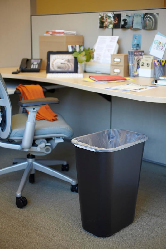 Rubbermaid Commercial Wastebasket Trash Container, 41QT/10.25 GAL, Plastic, Black, Stackable Trash Can for Bedroom/Bathroom/Office, Fits Under Desk/Sink/Cabinet