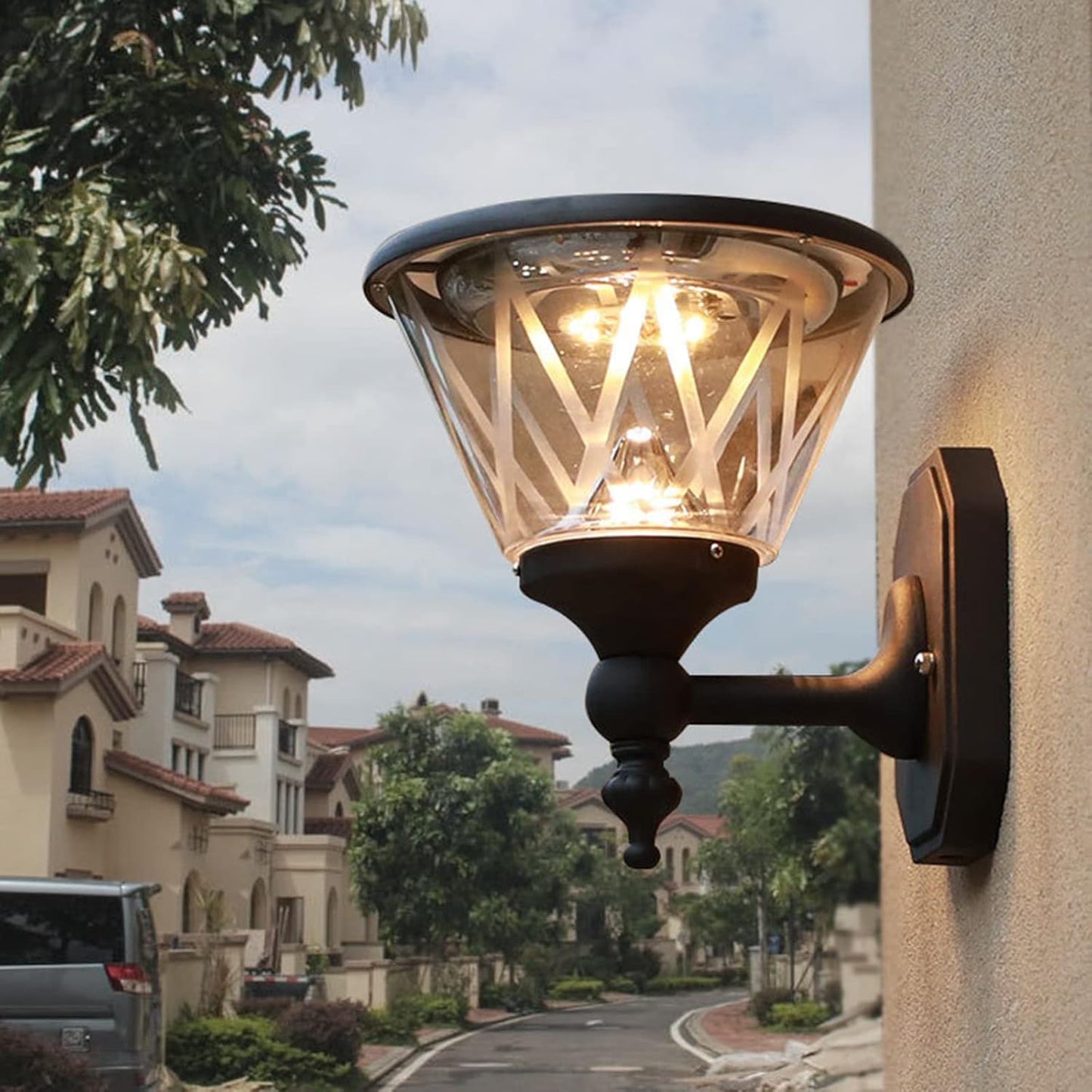 Lamp Solar Wall Lights Outdoor 2 Pack Waterproof Black Finish Anti-Rust Wall Mount Light Solar LED Light Decorative Lamps for Deck Step Fence Post Pathway and Garden Lighting E(B)
