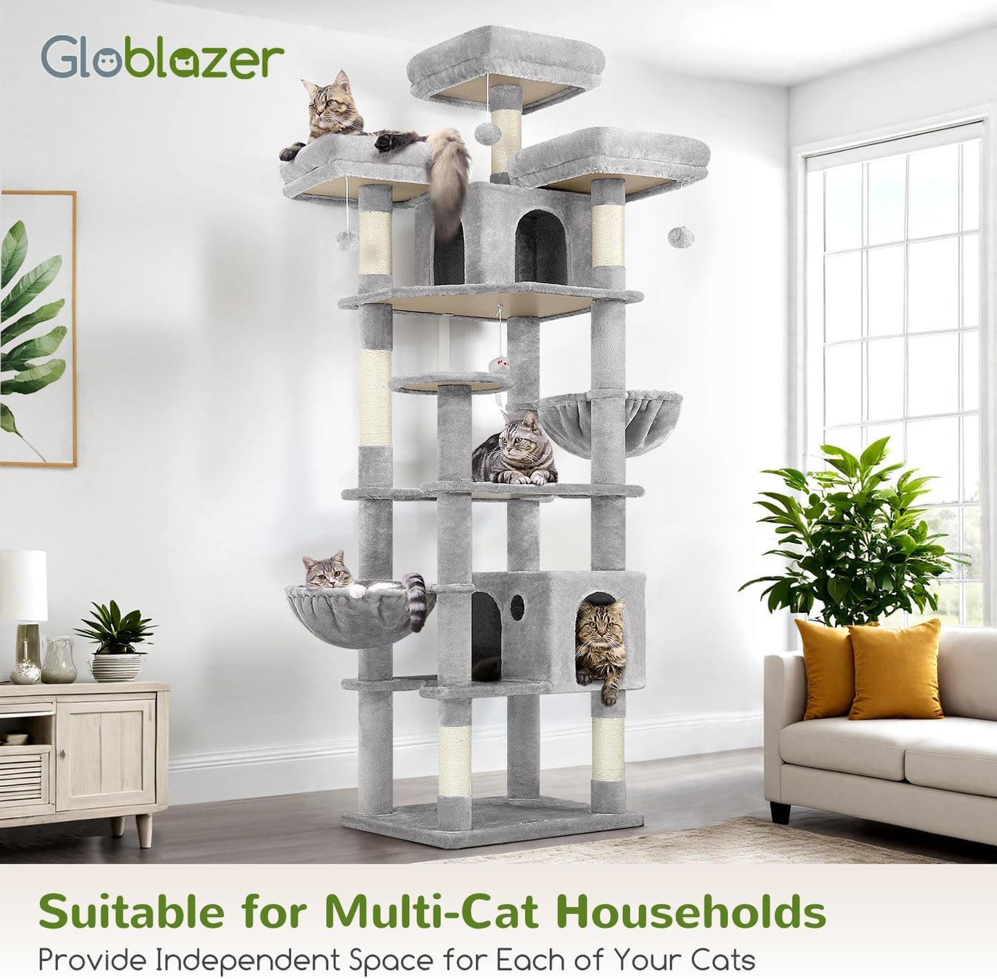 Globlazer Cat Trees and Towers for Multiple Adult Cats, 82-inch XXL Ta