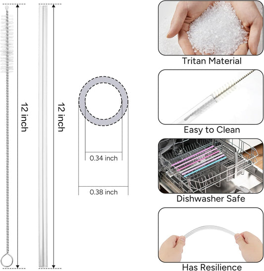 Replacement Straw Compatible with Stanley Quencher 40 oz,30 oz Tumbler, 12 inch Extra Long Reusable Straws Plastic For 40 Oz Cup,Clear-6 Pack