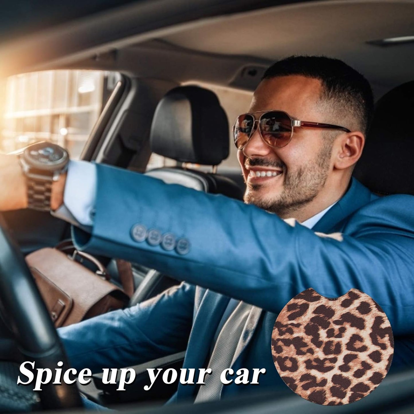 4 Pack Car Coasters, 2.75inch Leopard Print Cup Holder Coasters for Ca