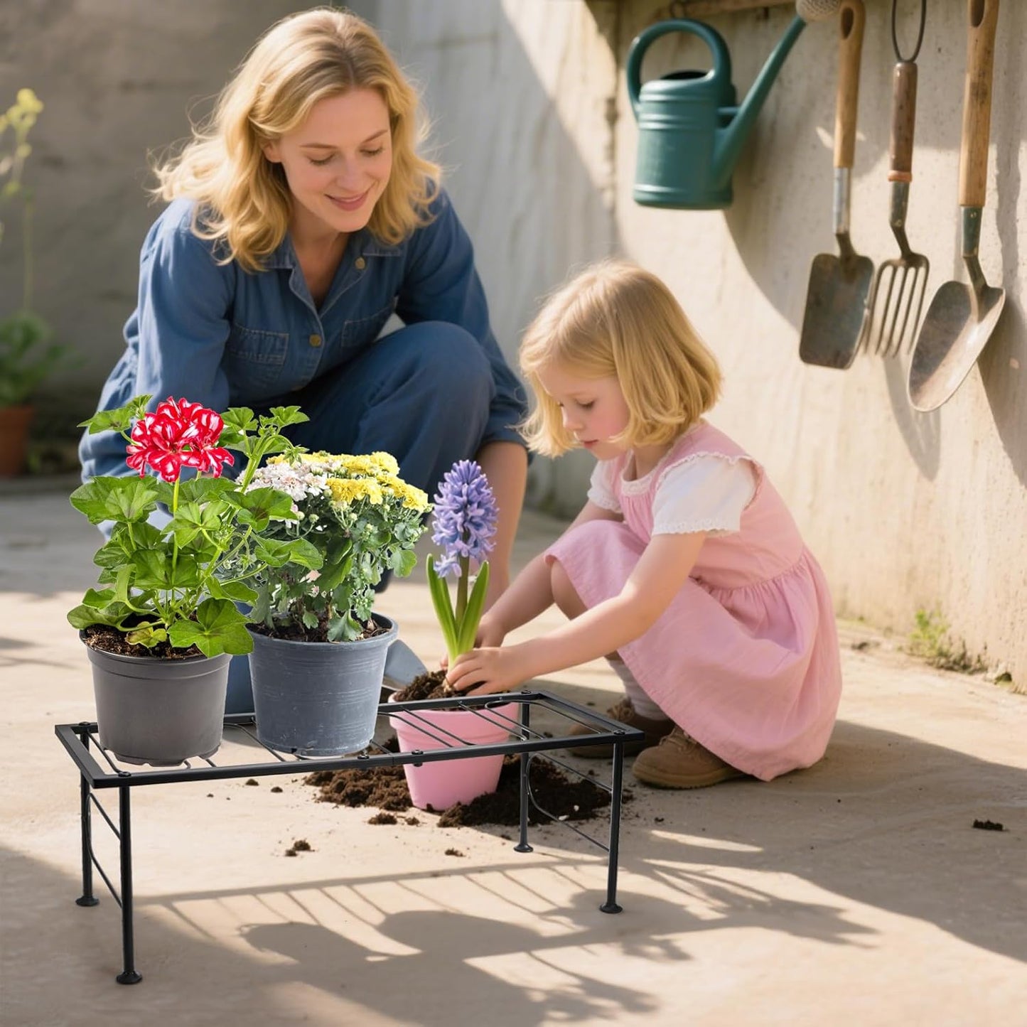 2 Pack Metal Plant Stand Indoor Outdoor, 1 Tier Heavy Duty Flower Pot
