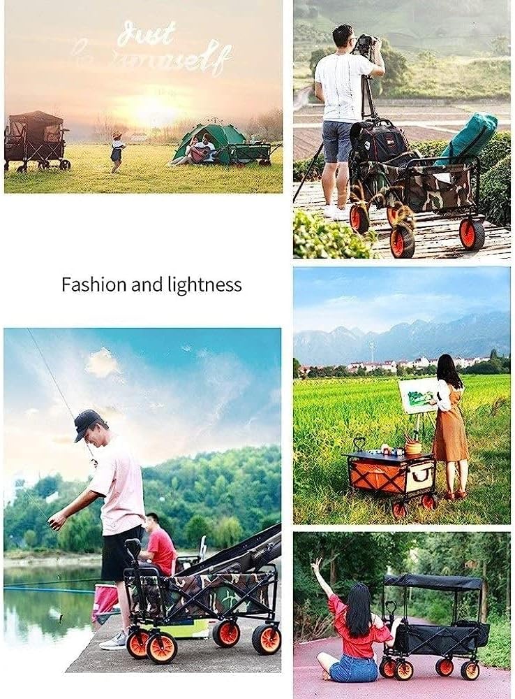 Handcart, Folding Portable Trolley Cart with Cover, Multifunction Shopping Cart Heavy Duty Wagon, for Outdoor/Camping/Fishing/Mall Cargo Carry Trolley, Load: 100Kg