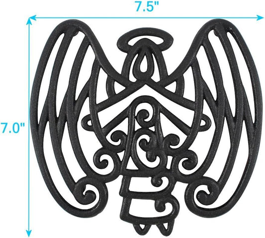 Cara's Casa Angel Trivet - Cast Iron - for Kitchen and Dining Table - Wall Art or Decoration Accessory - Housewarming, Black