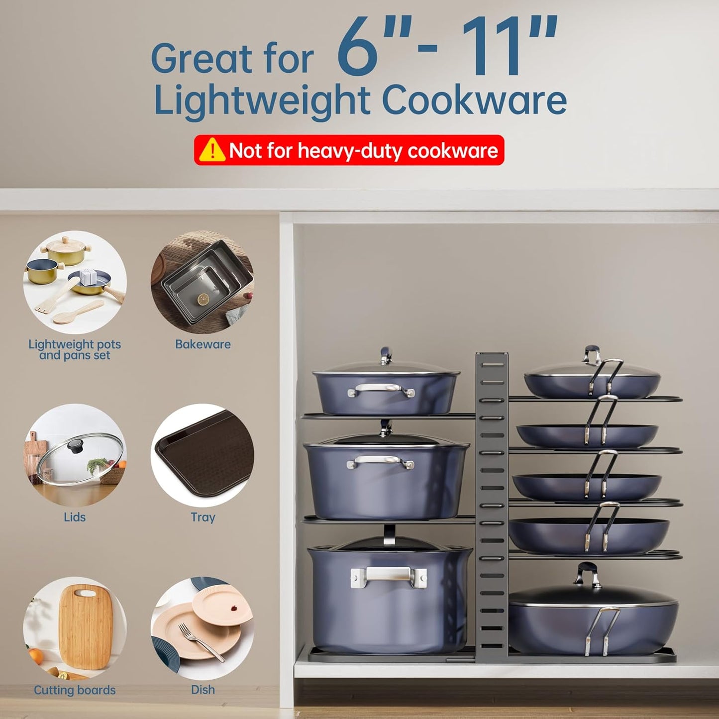 ORDORA Pots and Pans Organizer under Cabinet 14.55 Height, Adjustable