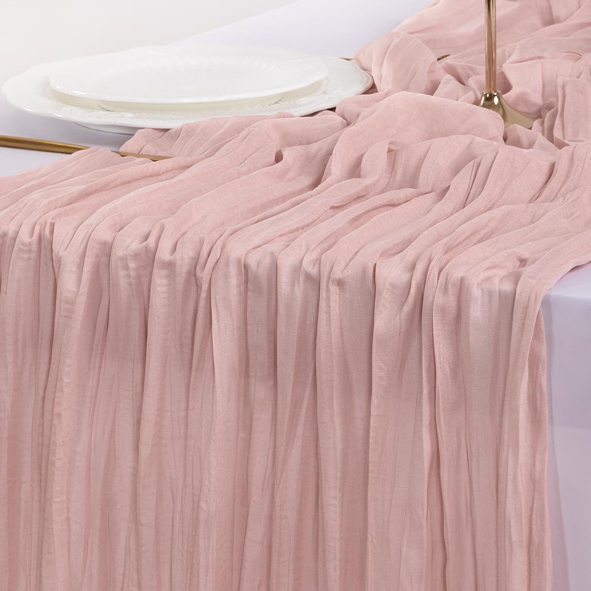 Socomi Pink Cheesecloth Table Runner Easter Spring Boho Rustic Gauze Dusty Pink Farmhouse 120 inch 10FT Cheese Cloth Runner for Wedding Party Baby Shower Birthday Home Decor Holiday Decorations