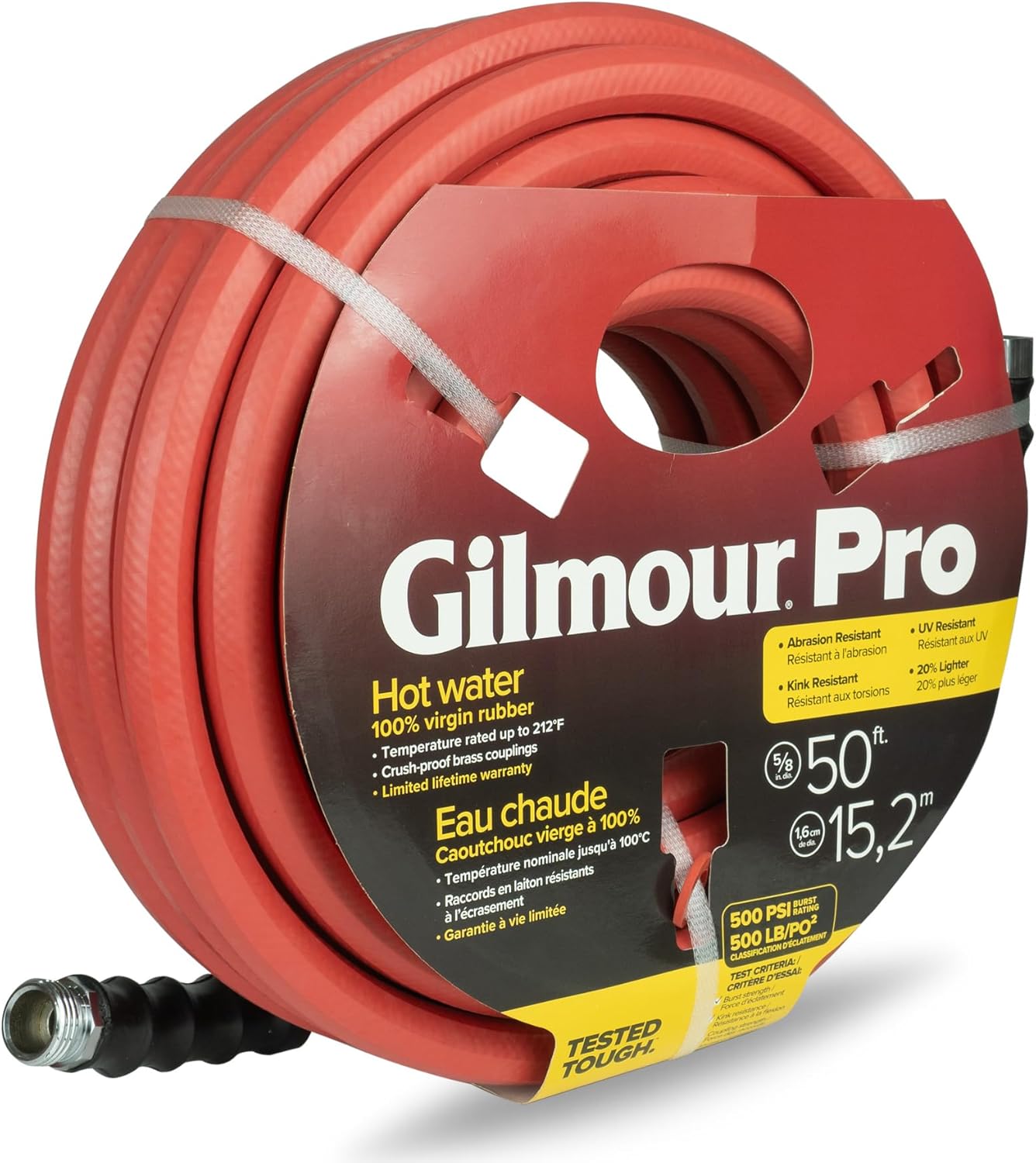 Gilmour Pro Rubber Hot Water Garden Hose – 5/8" x 50', Kink-Resistant,