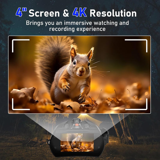 JDZ Night Vision Goggles, 4K Night Vision Binoculars for Adults, 4" HD Screen, 2600FT Long Range, 10X Zoom, 5000mAh Battery, 32GB Card, 7 Levels Infrared Night Vision for Hunting Camping Outdoor
