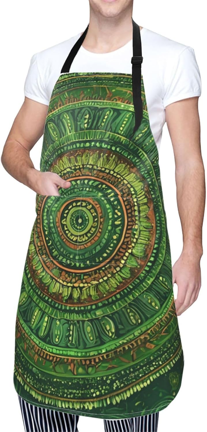 YANYU Green spot Print 28x33 In Kitchen Apron Stylish Chef Apron with Pockets for Cooking Baking Painting