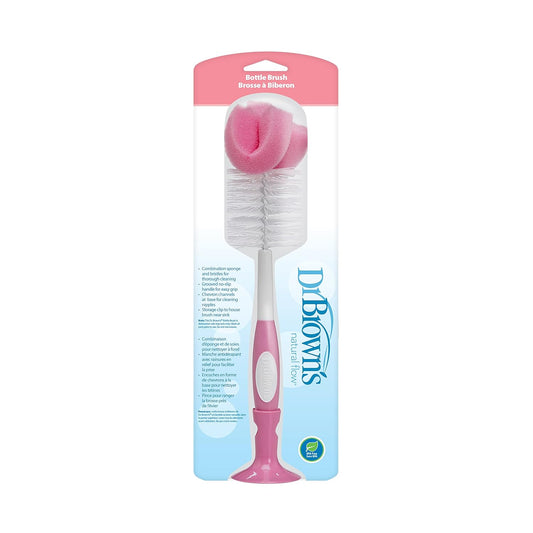 Dr. Brown's Reusable Sponge Baby Bottle Cleaning Brush with Suction Cup Stand, Scrubber and Nipple Cleaner, Pink 1-Pack
