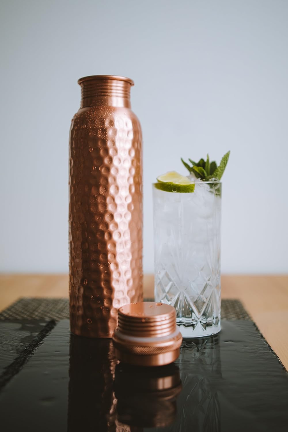 Copper Water Bottle - 34 Oz Extra Large - A Hammered Ayurvedic Pure Copper Vessel For Drinking - Drink More Water, Lower Your Sugar Intake And Enjoy The Health Benefits Immediately