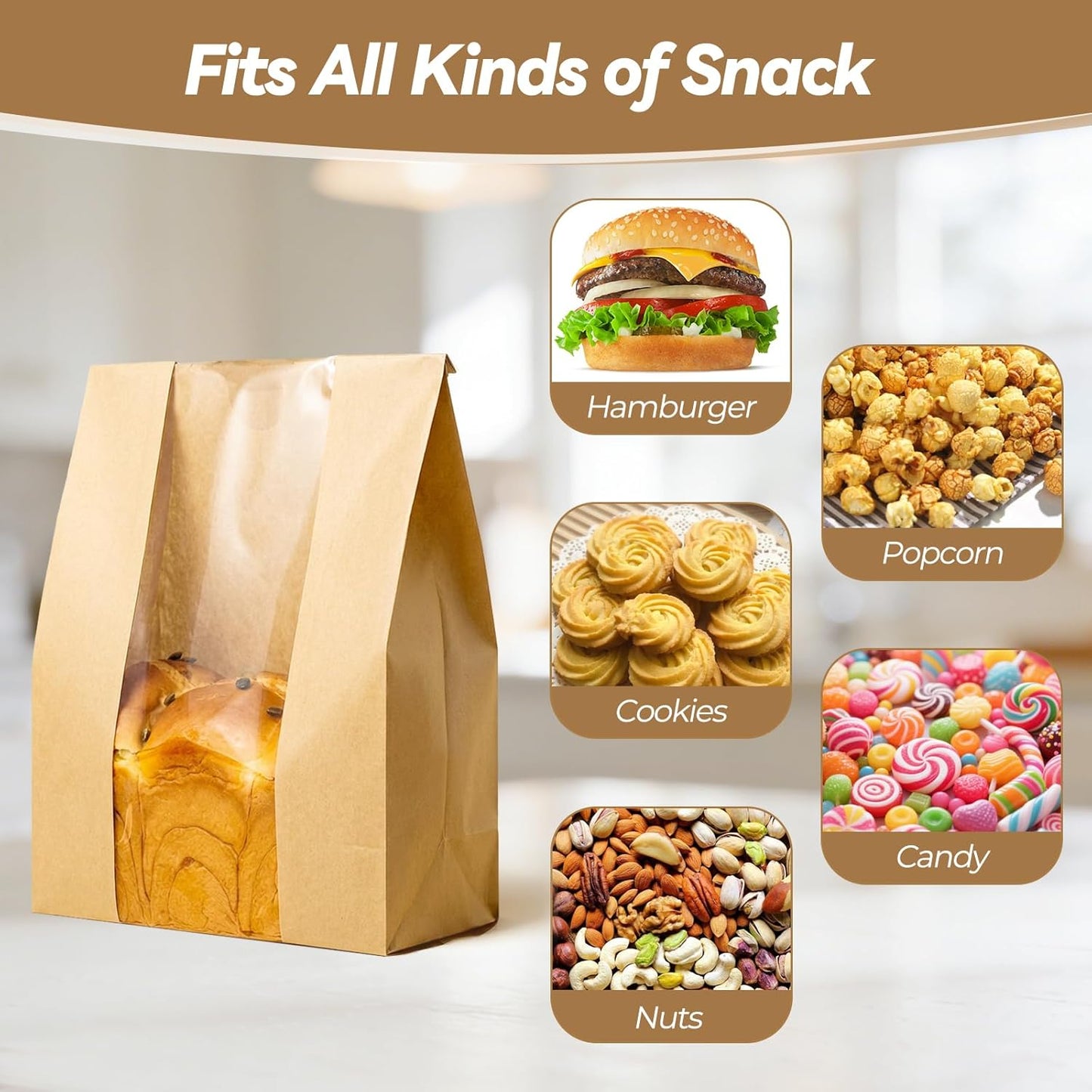 Tripho 100 Pcs Bread Bags for Homemade Bread with Clear Window & 120 Stickers, Sourdough Bread Bags for Storage of Bread,Cookies & Snacks, Large Bakery Paper Bags