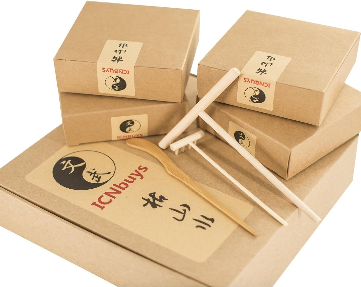 Zen Garden with Boat Bridge Japanese Censers Set with Free Rake and Pushing Sand Pen Base Tray Dimensions 10 x 7 x 0.4 inches