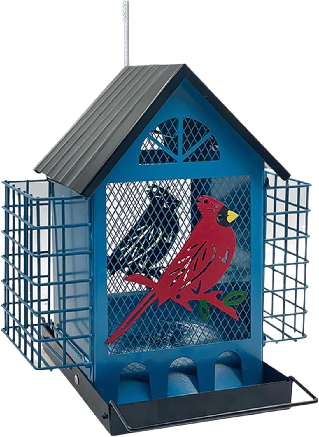 Bird Feeder,with Double Suet Cages Weatherproof Birdwatching Feeding Station - Finch Feeder - for Cockatiels Finches Lovebirds Budgies Yard Balcony Patio Deck Gazebo