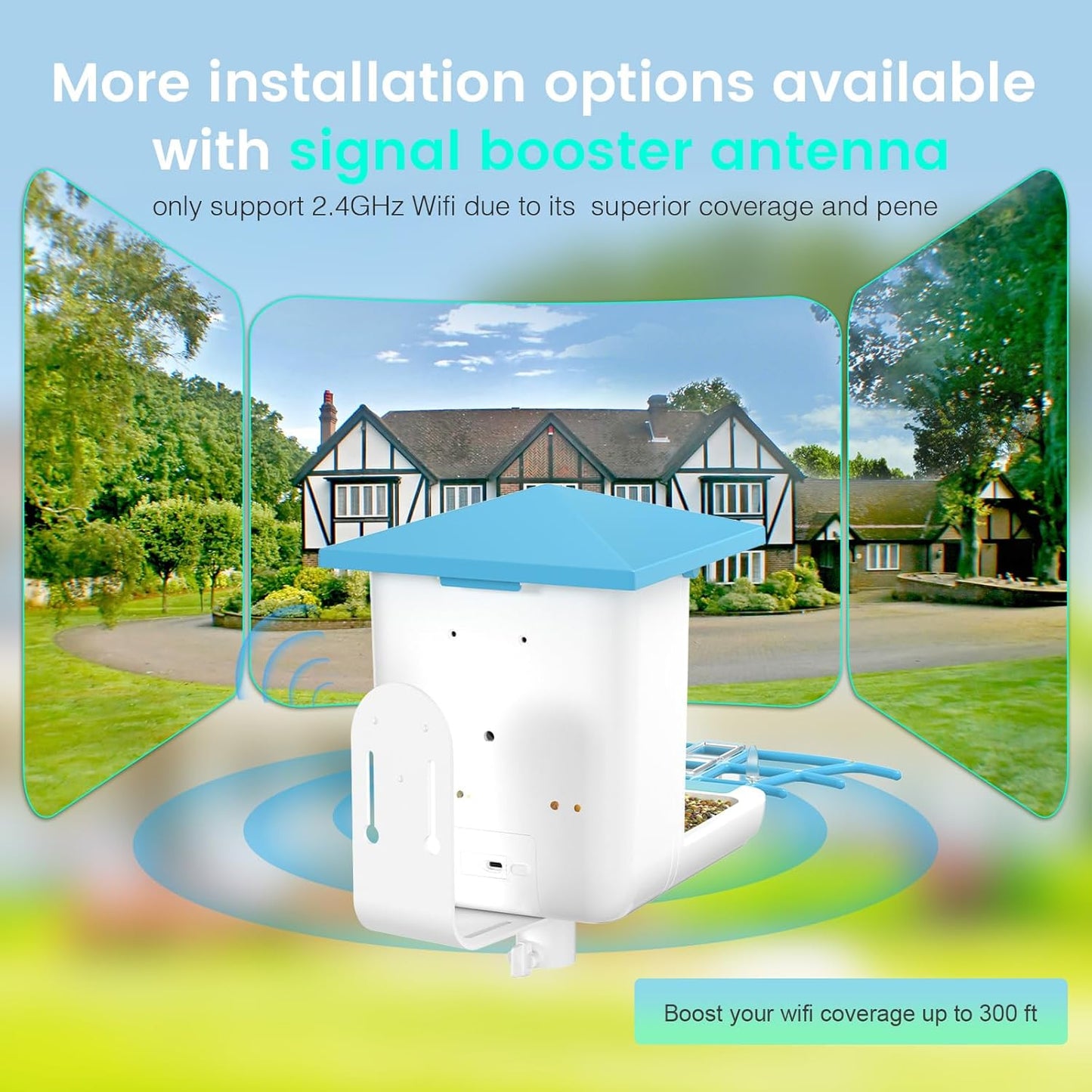 Smart Bird Feeder with Camera, AI Auto-Capture & Motion Detection, 5W Solar Panel, 170° View, Identify 16,000+ Birds, 2K HD Video, Ideal Gift for Outdoor Bird Watching(Blue)