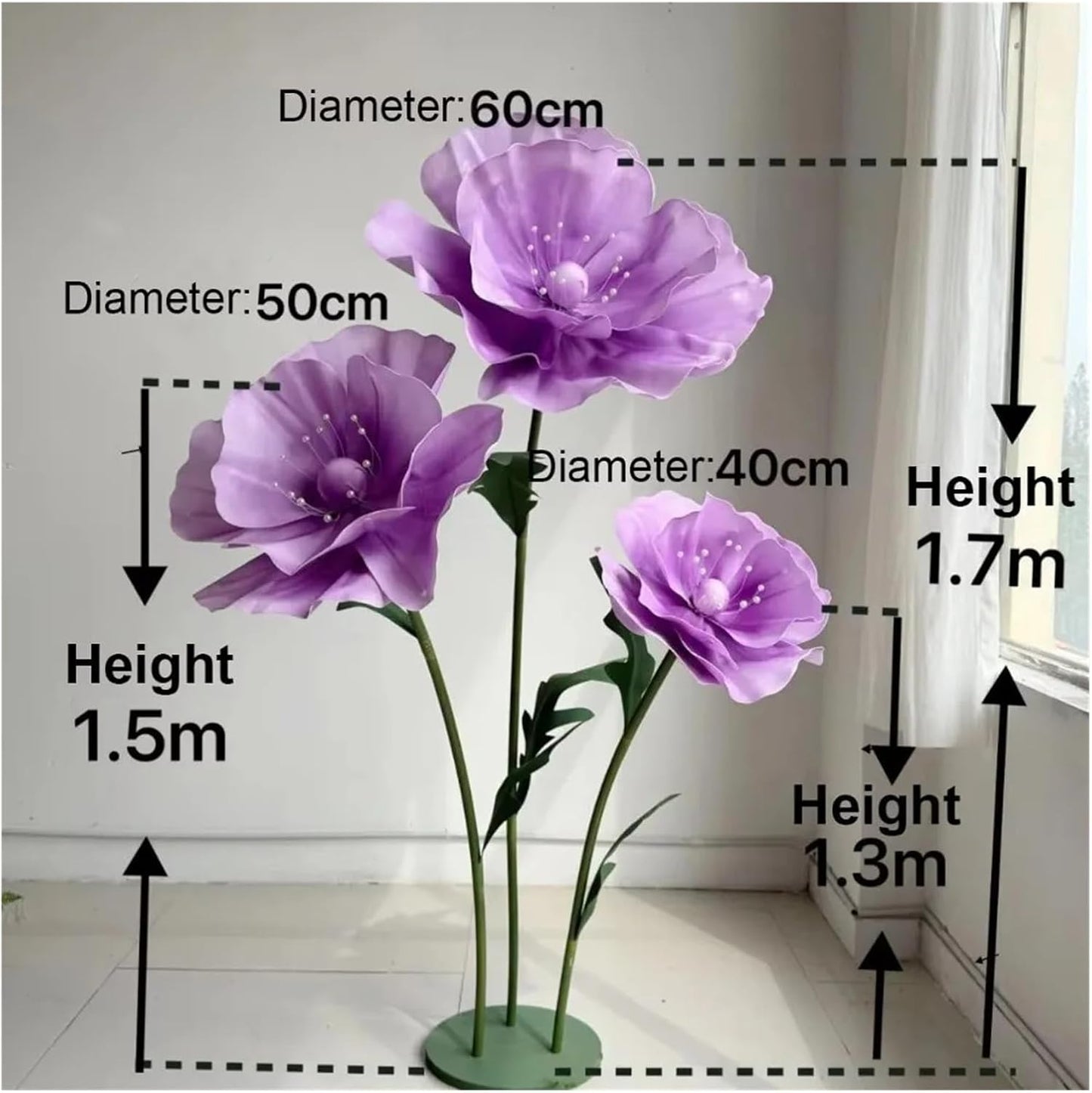 170cm Form Flowers Backdrop Decoration with Stand Giant Decoration Artificial Flowers Realistic Garden Decoration Outdoor(3PCS Flower Set M)