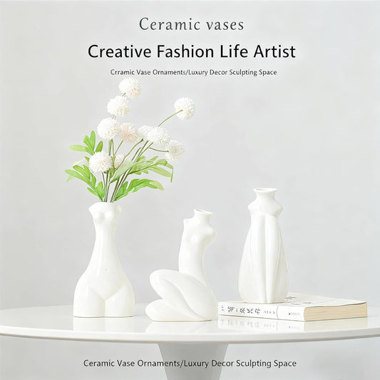 Abstract Female Body Vase - Artistic Butt & Boob Planter Bud Vase, Modern Ceramic Sculpture for Flowers, Funny Unique Home Decor Centerpiece (Akimbo-5.12'' H)