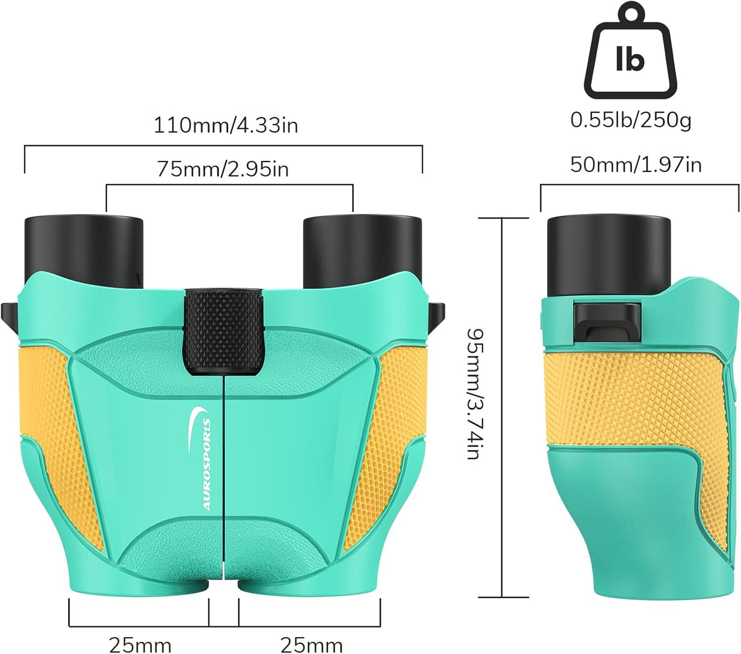 Aurosports 15x25 Compact Binoculars for Kids - Small Binoculars Lightweight with Carrying Case Birding Guide for Bird Watching Hiking Camping Travel Gift for 8-12 Years Boys Girls (Green)
