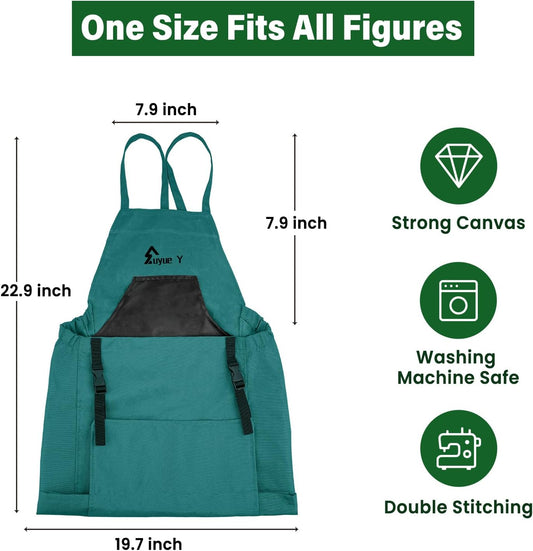 Garden Apron, Gardening Apron with Pockets for Women Men, Canvas Cross Back Harvest Aprons with & Internal Drawstring Bag