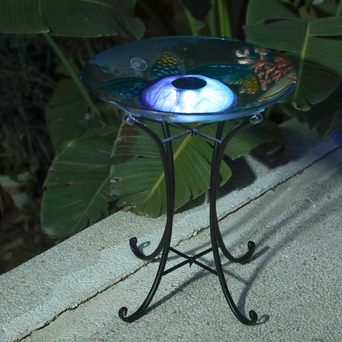 MUMTOP Outdoor Bird Bath, Large Glass Bird Baths Bowl with Metal Stand, Solar Turtle Birdbaths for Outside Garden Lawn Yard Decor, 18”Dia 21.65”Height