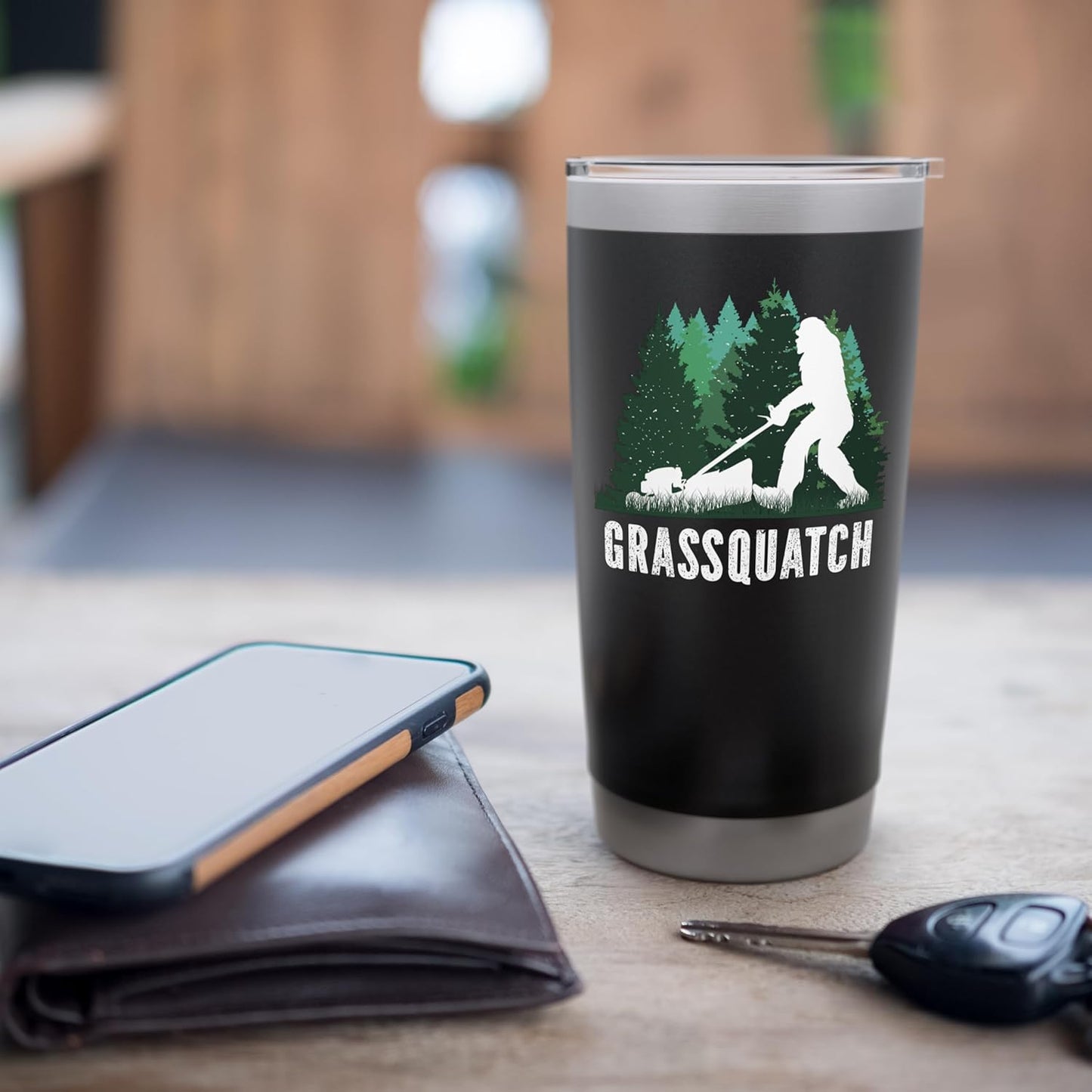 Lawn Mower Mowing Dad Landscaper Bigfoot Yeti Sasquatch Stainless Steel Insulated Tumbler