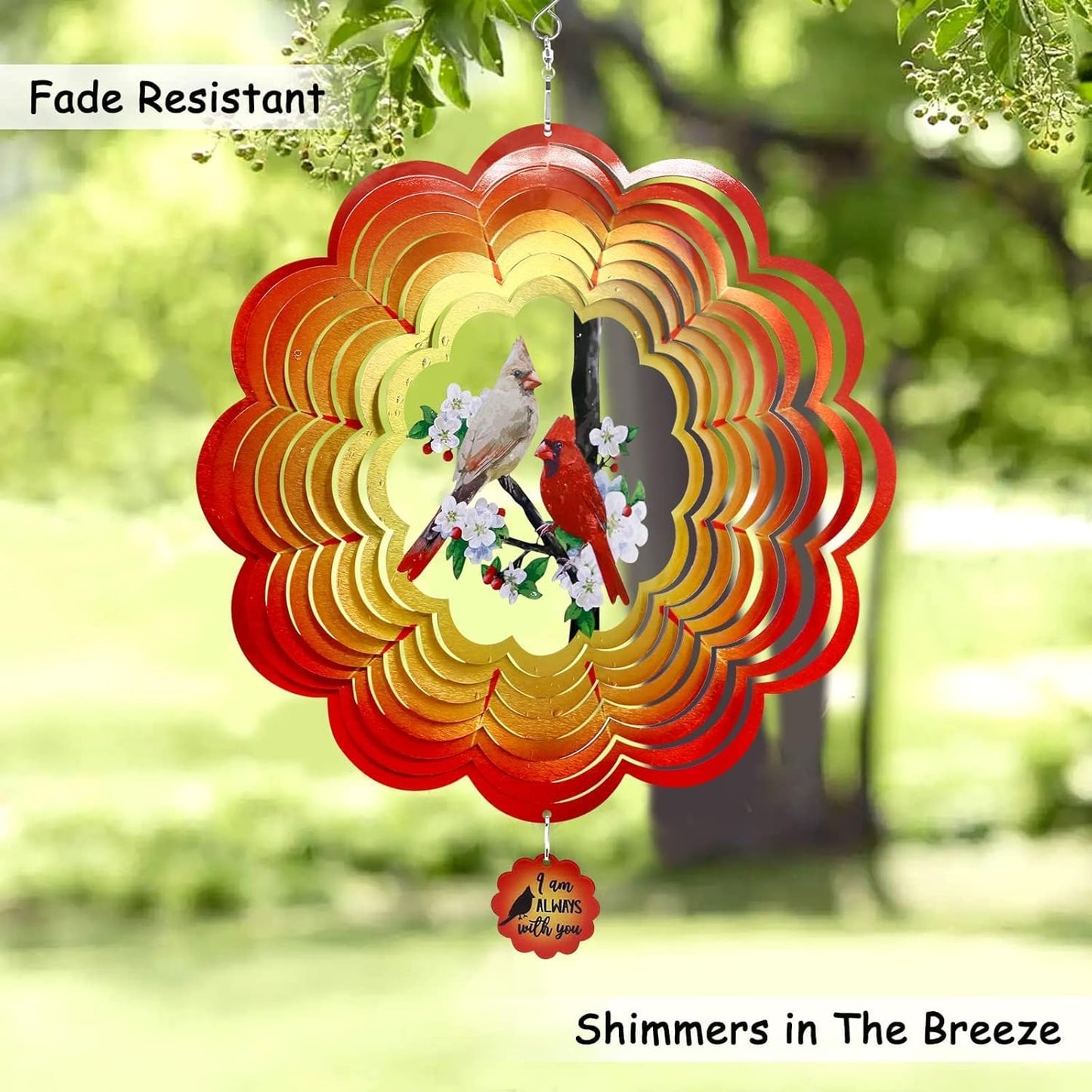 Tuitessine Red Cardinal Birds 3D Metal Wind Spinner, Stainless Steel Outdoor Garden Decor, Patio Lawn Yard Ornament, Gift for Bird Lovers