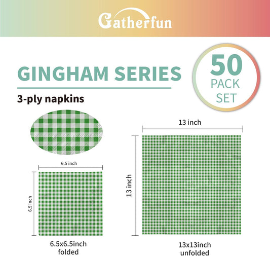 Gatherfun Disposable Napkins Paper, Green Plaid for Saint Patrick's Day Party (3-Ply, pack of 50)