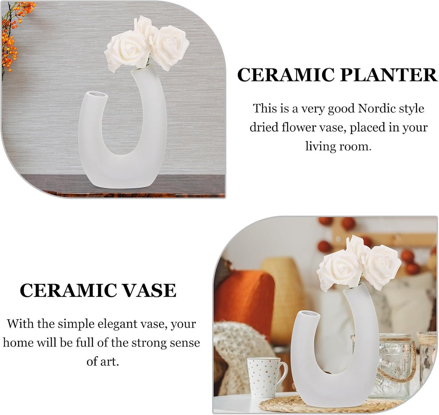 Ceramic Flower Vase White Solid Floral Pot Modern Home Decor Planter for Dried Flowers