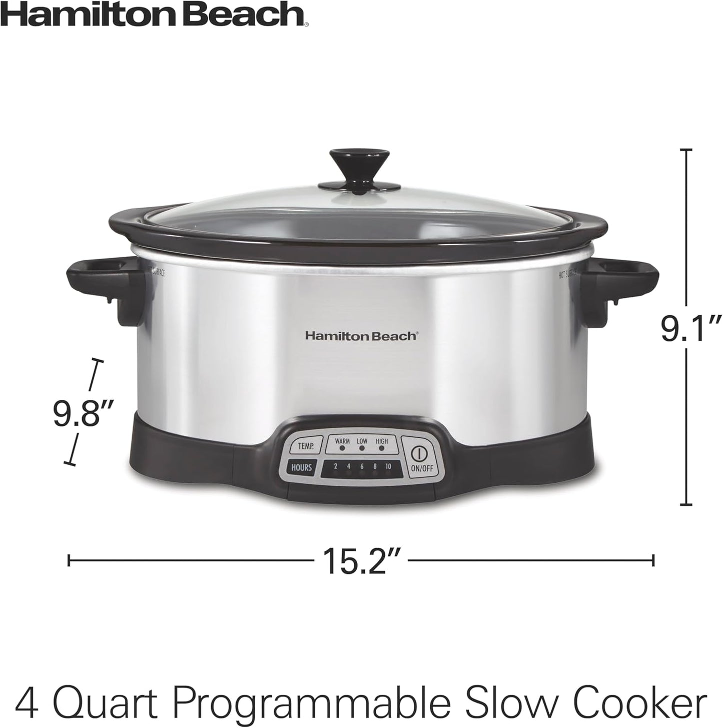 Hamilton Beach 4 Quart Programmable Slow Cooker with Flexible Easy Programming, 5 Cooking Times, Dishwasher-Safe Crock & Lid, Silver (33443)