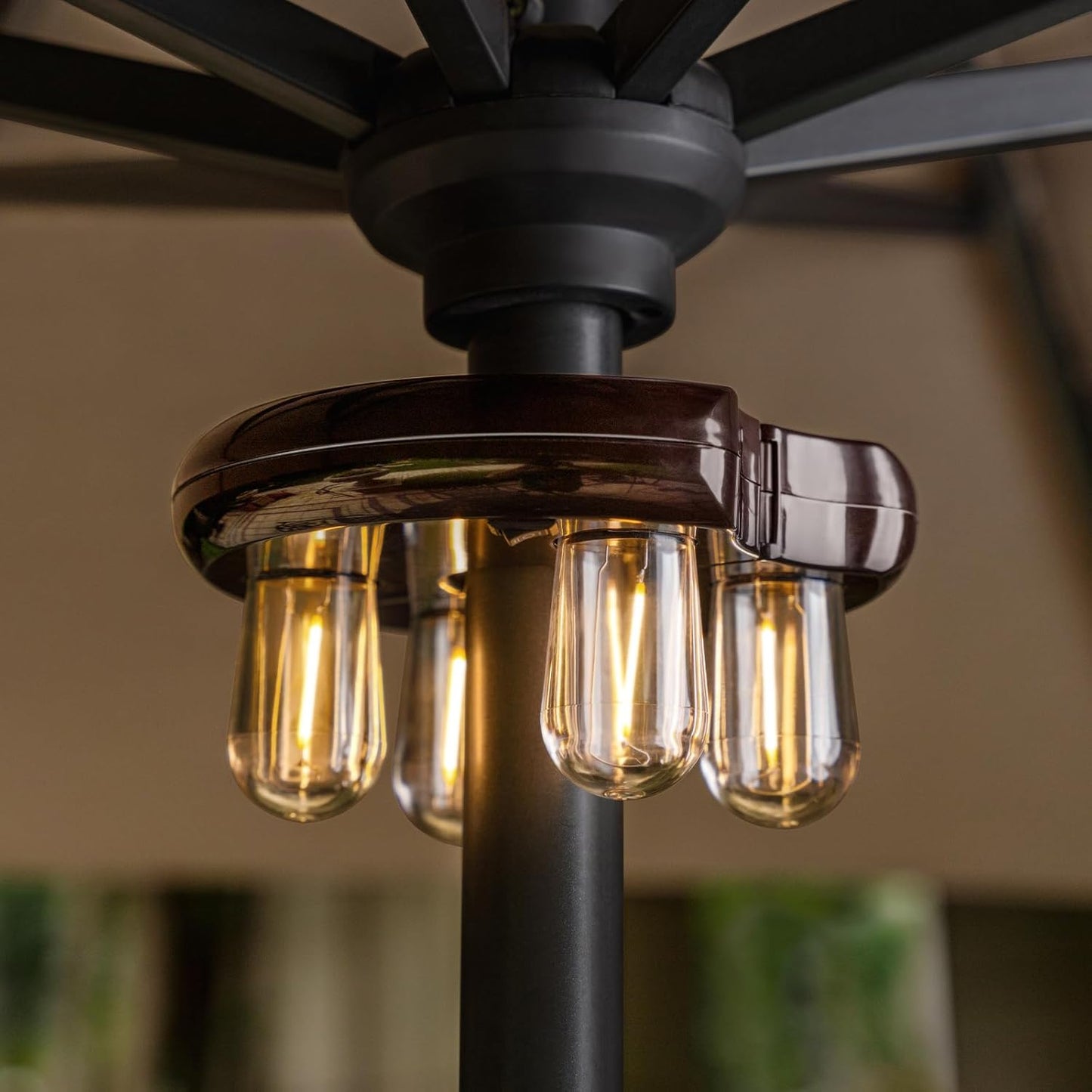 Patio 2 Packs Umbrella Light with LED Edison Bulbs, Battery Operation Cordless-Outdoor Umbrella Pole Lights with 2 Lighting Modes for Garden,Patio, Backyard, Camping or BBQ - Brown