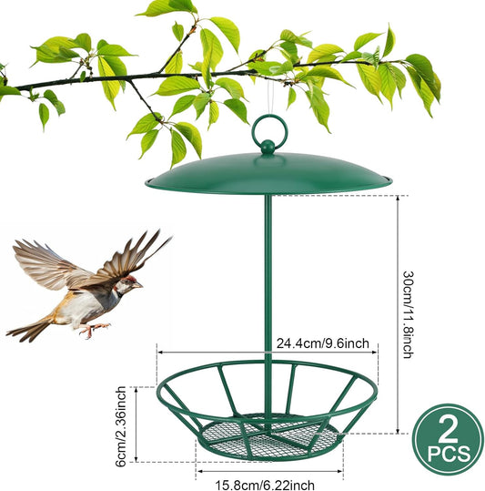 2 Pcs Suet Feeder Cylinder Bird Feeder S-6-2 Seed Cake Feeders Green Metal Feeders for Hanging Garden Backyard Outdoors Wild Birdfeeding