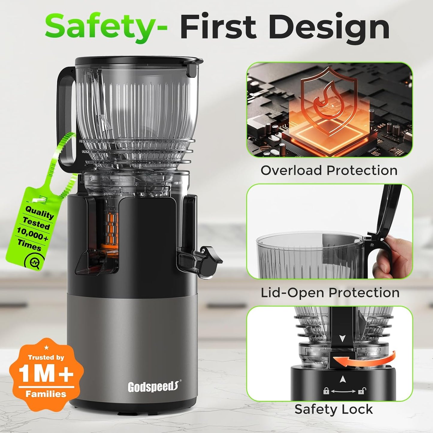 Juicer Machines with 5.8" Large Feed Chute, Slow Masticating Cold Press Juicer for Whole Fruits & Vegetables, Easy to Clean Design, High Juice Yield Home Juicer for Daily Wellness