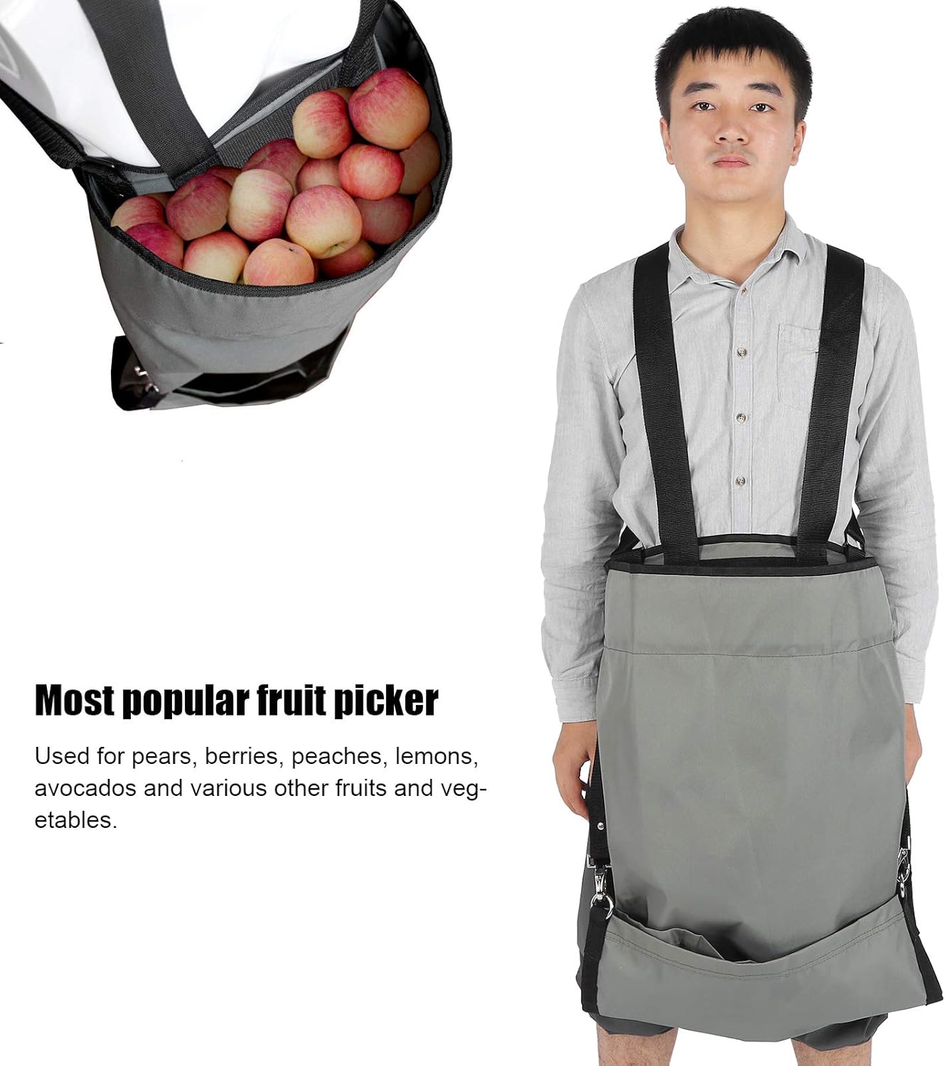 Fdit Adjustable Fruit Picking Apron, 600D Oxford Cloth, Vegetable Harvest Bag, 86x49cm, Garden Storage Pouch