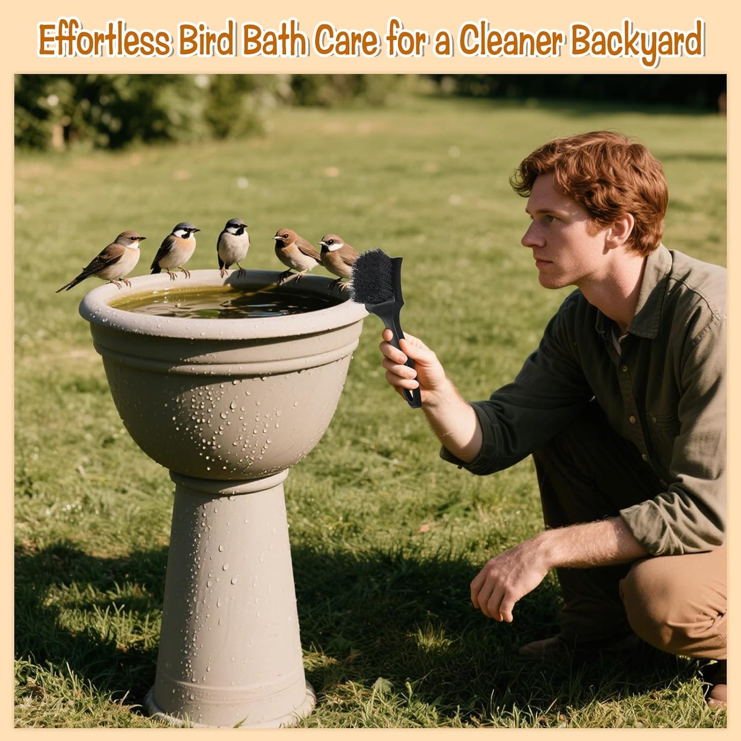 2 Pcs Brush for Bird Baths Black Hard Bristle Cleaning Brush with Ergonomic Handle Utility Bird Bath Cleaner for Bird Feeder Bath Accessories Fountain Outdoor Cleaning