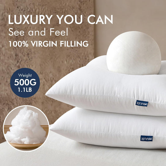 MIULEE Throw Pillows Inserts, Pack of 2 18x18 Inch 100% Virgin Fiber F