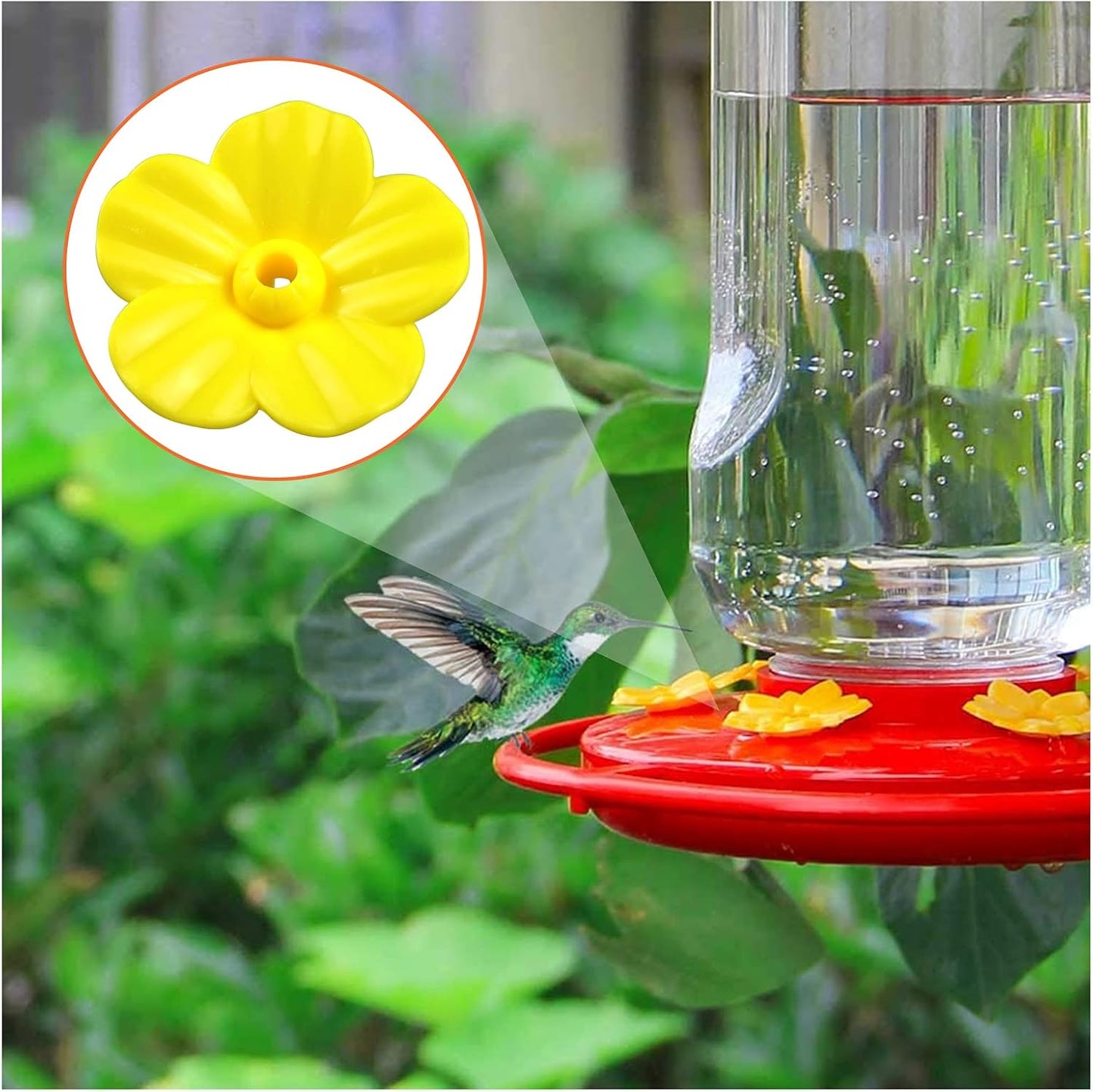 Andiker 20Pcs Hummingbird Feeder Replacement Flowers with Cleaning Brush, Yellow Feeder Parts Replacement for Hanging Feeders