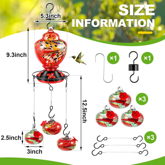 Wind Chimes Hummingbird Feeder Glass Hummingbird Feeder Spring Summer Outdoor Hanging Decor Valentine Mother's Day Gifts Outside Garden Decor for Patio Window Accessories