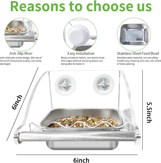 Bird Feeder for Cage,No Mess Bird Feeders, with Anti-Slip Stand, Stainless Steel Bird Bowls Parakeet Feeder for Parakeet, Psittacus Erithacus, Lovebirds,Budgies