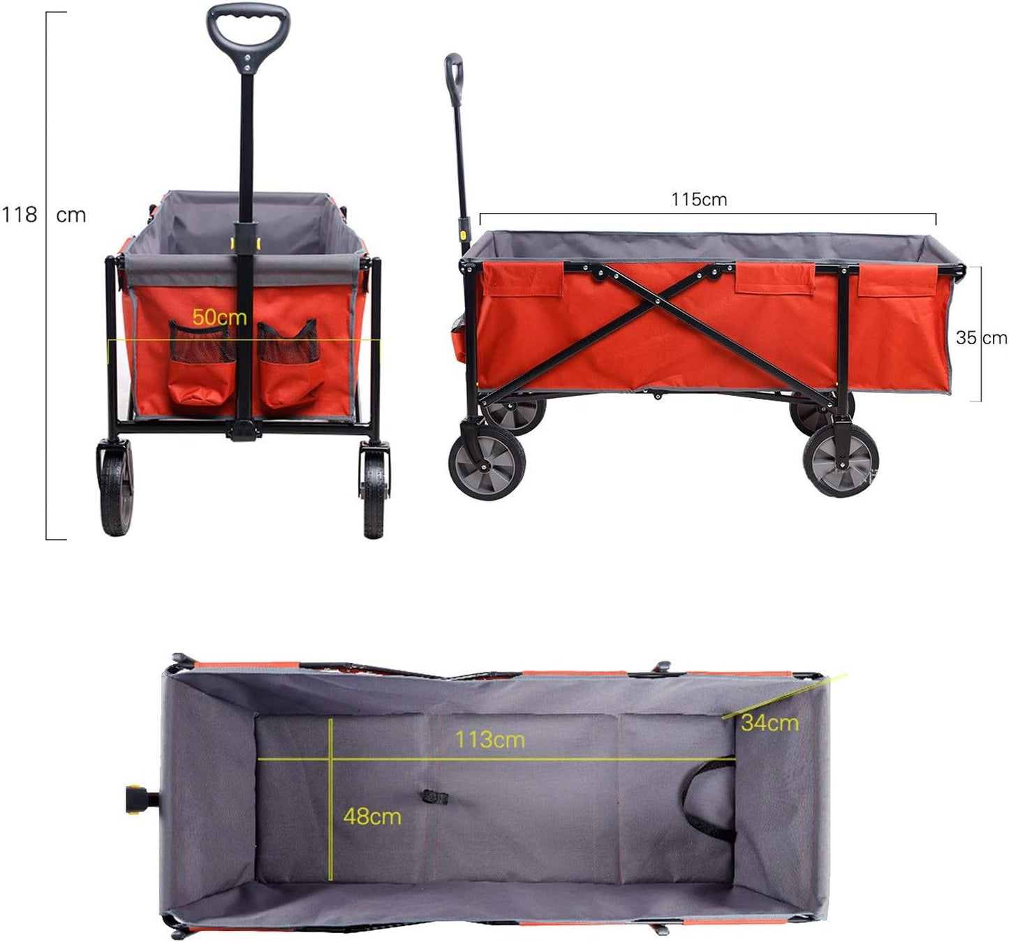 Garden Carts Four-Wheeled Trolley Folding Portable Grocery Shopping Cart Camping Car Camping Trailer Outdoor Camping Cart Outdoor Trolley (Color : Red, Size : One Szie) (Red One szie)