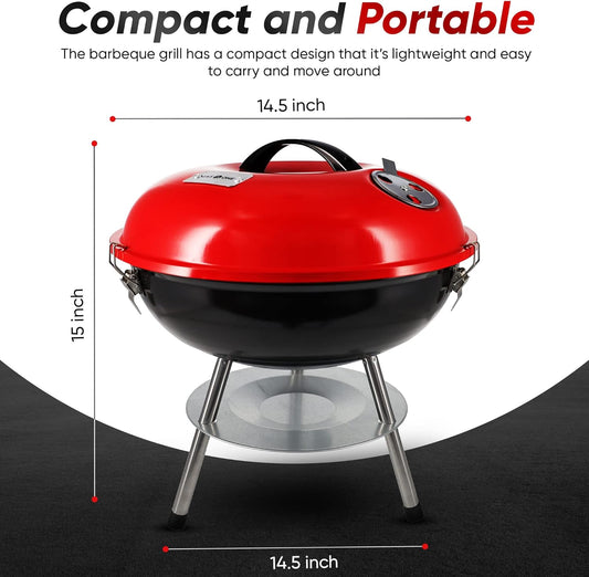 Gas One – 14-inch Portable Barbecue Grill with 3-Point Locking Lid for