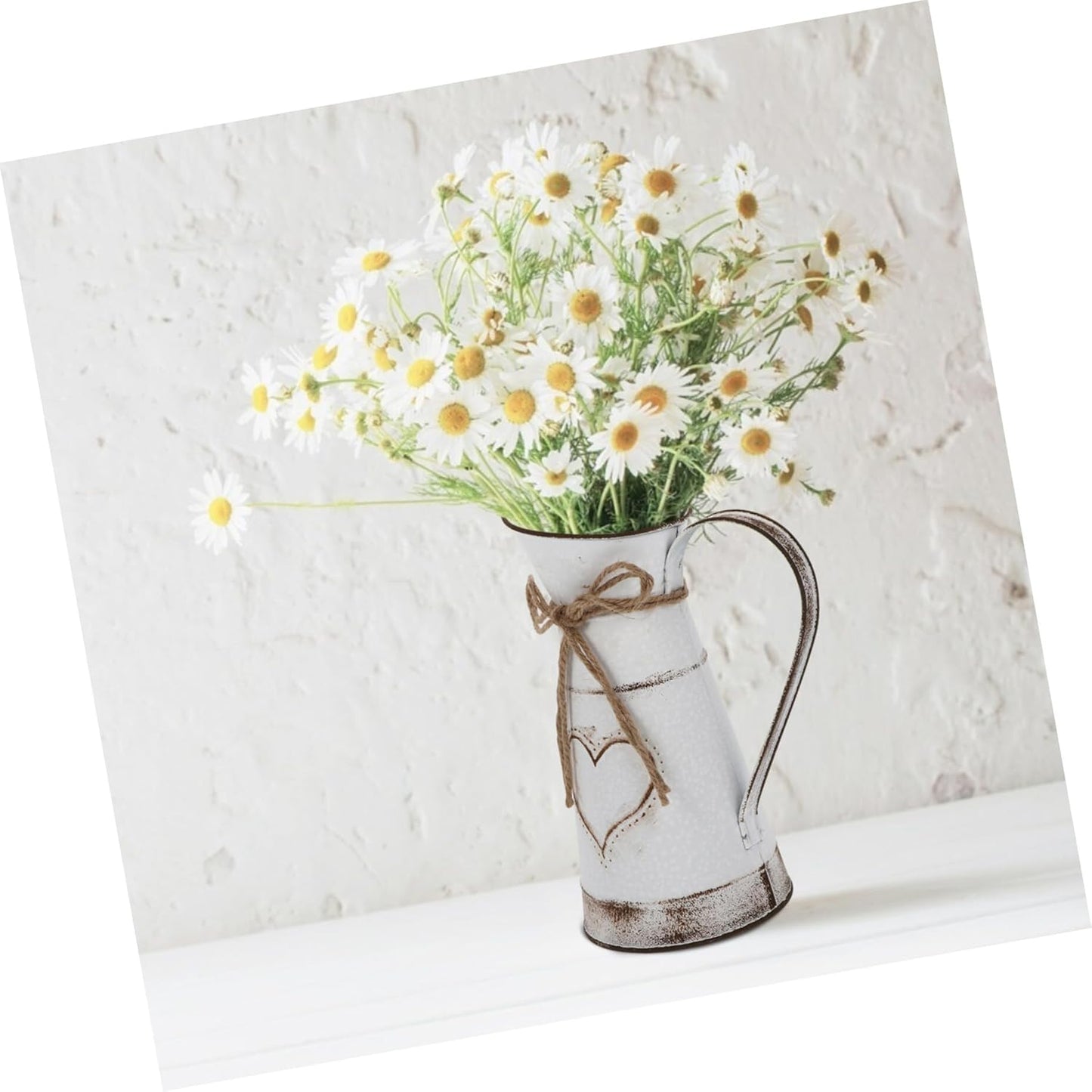 Vintage Style Vase Pot Desktop Ornament Rustic Farmhouse Galvanized Bucket Decor with Handle