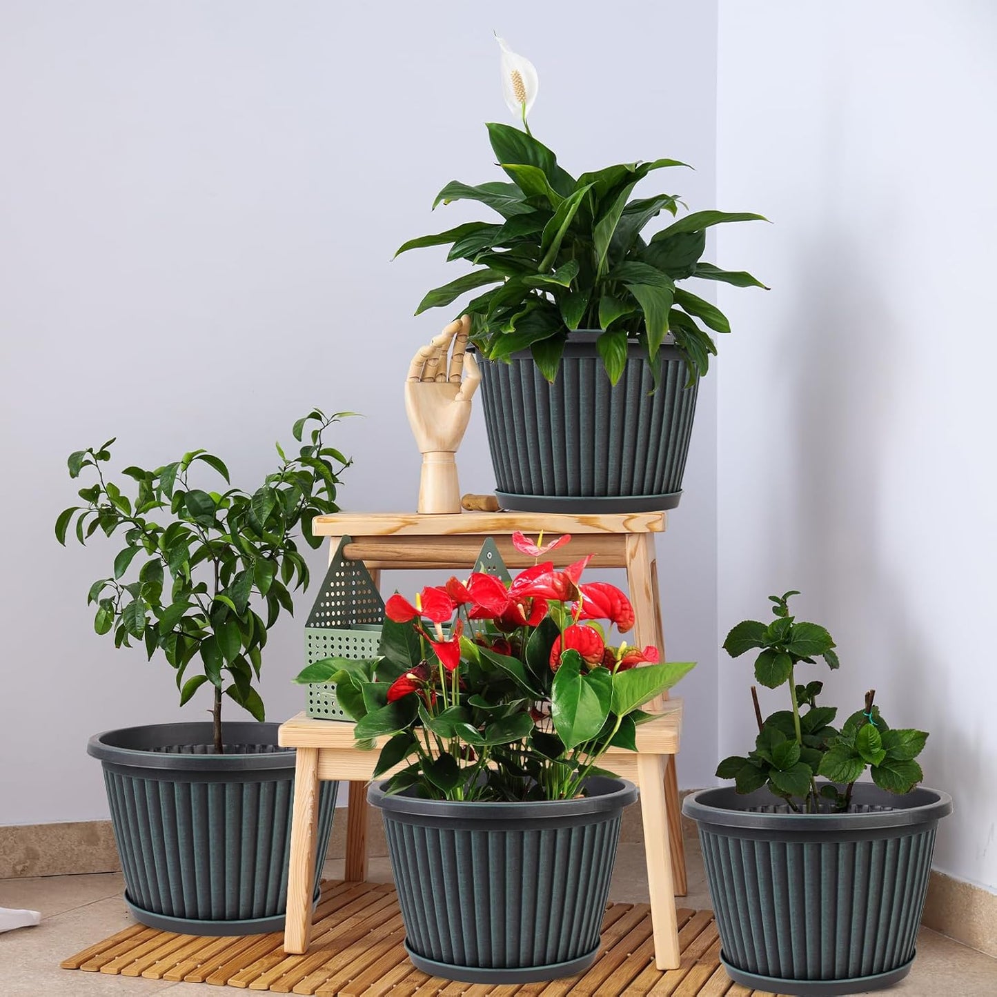 Planter-Pots-for-Plants-Indoor-Outdoor, 4 Pack 10 Inch Plastic Flower