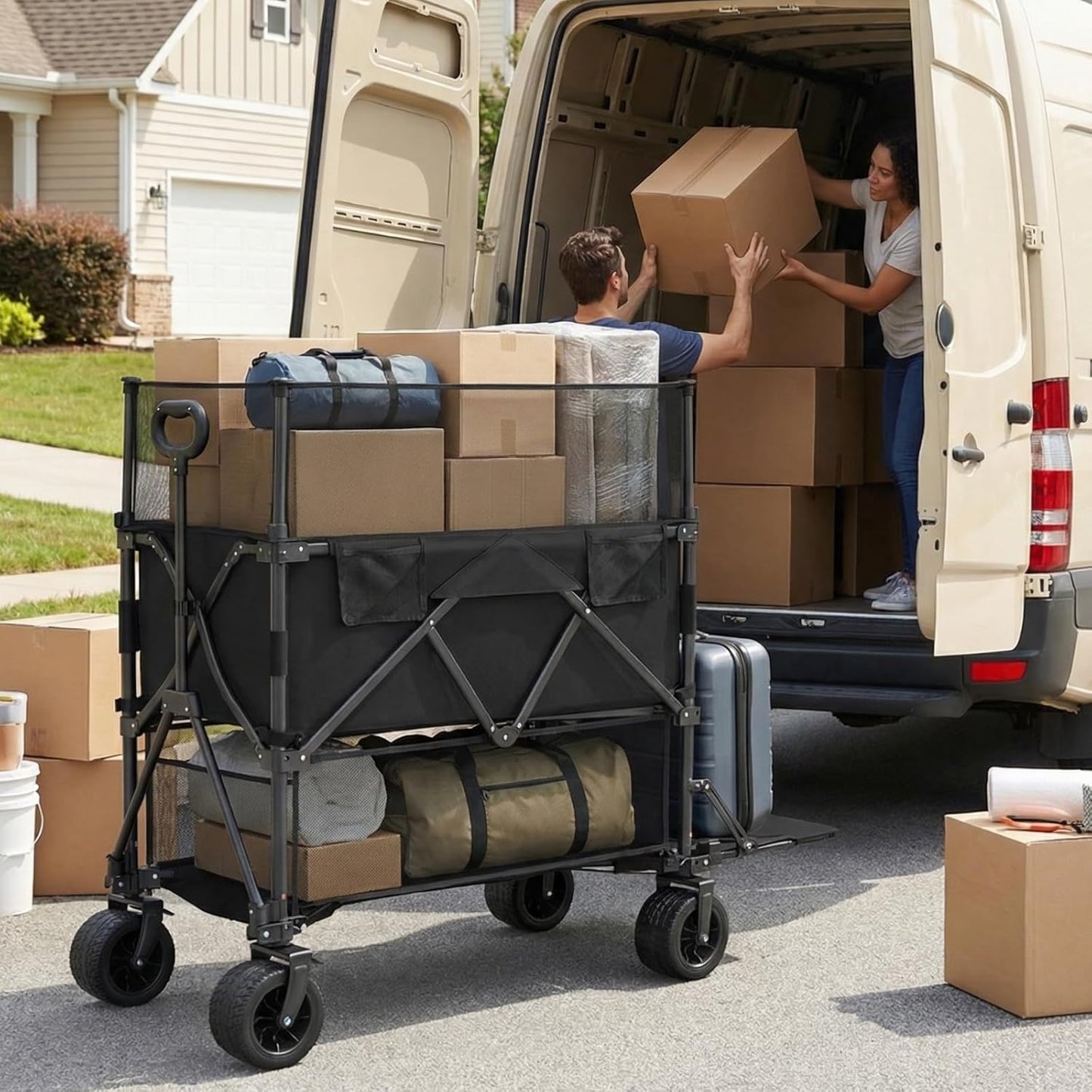 Double Decker Wagon with Retractable Mesh & Tailgate - 560Lbs Load Hea