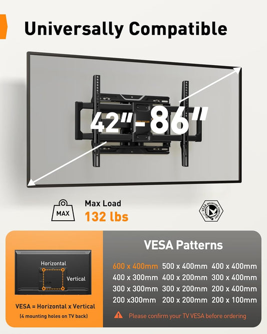 Perlegear Full Motion TV Wall Mount, Heavy Duty TV Mount for 42 55 65