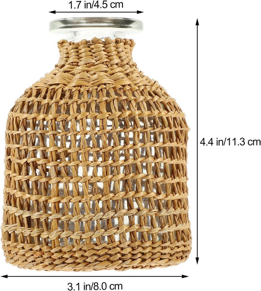 PRETYZOOM Woven Rattan Flower Vase with Glass Insert, Handcrafted Japanese Style Decorative Planter Pot for Home DΓ©cor, Living Room Table Centerpiece, Rustic Boho Plants Container