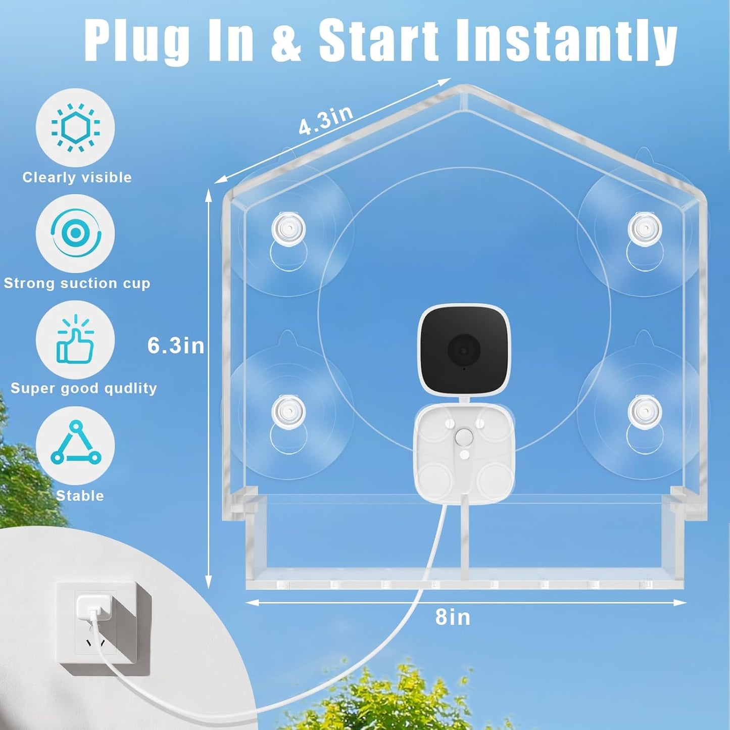 Window Bird Feeder with Camera, Smart Clear Birdfeeder for Outside, 2K HD Live View & AI Bird 10000+, Window Bird House Feeder with 6 Suction Cups