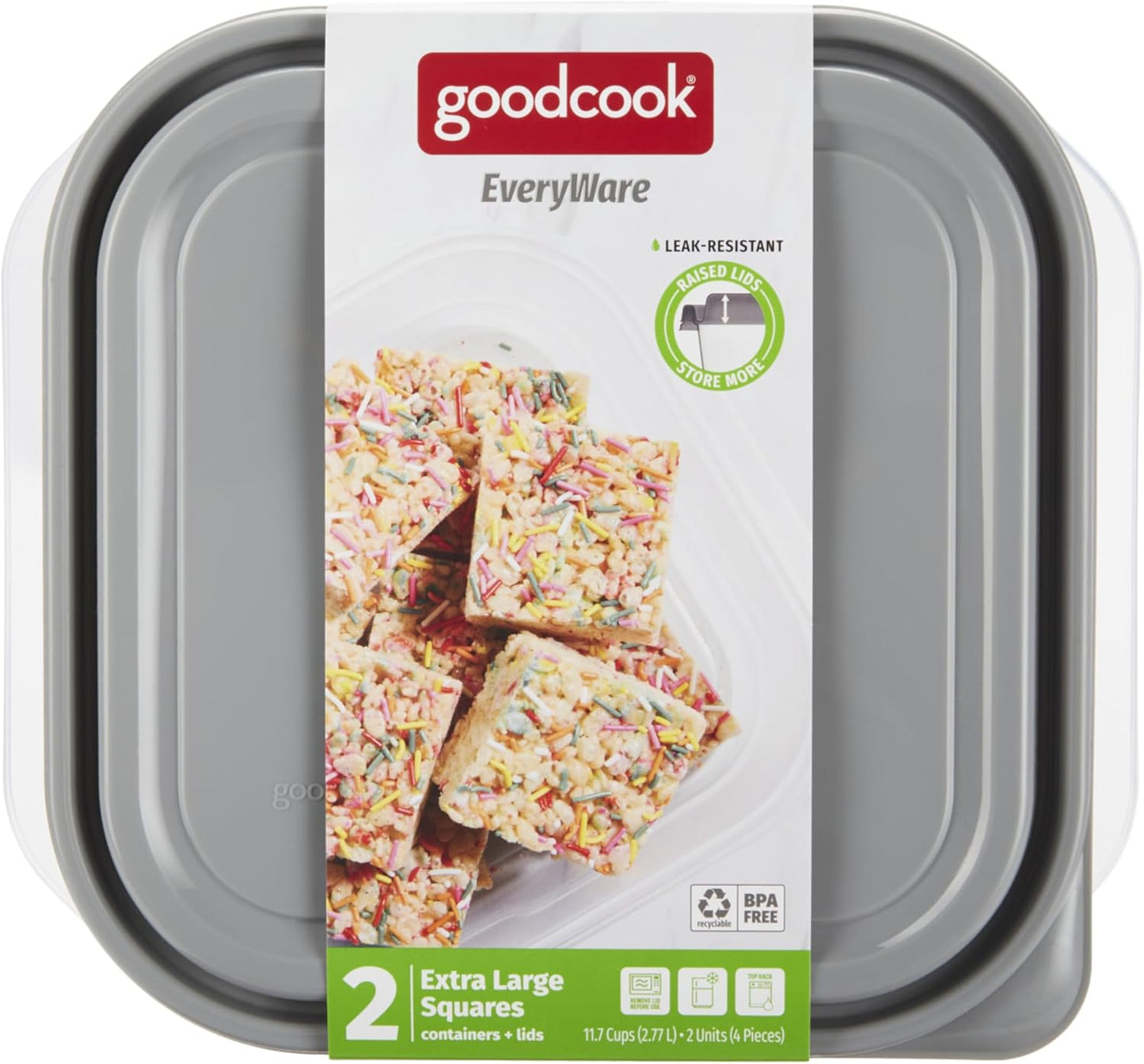 GoodCook EveryWare Extra Large Square Food Storage Container, 2 Pack,