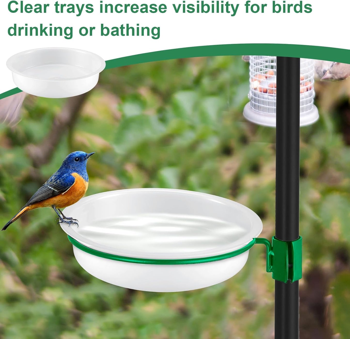 Geetery 6 Pcs Plastic Bird Feeders Water Bowls Round Birdbath Water Dish Feeding Station Bath Tray Wild Bird Seed Feeder, Tray Only